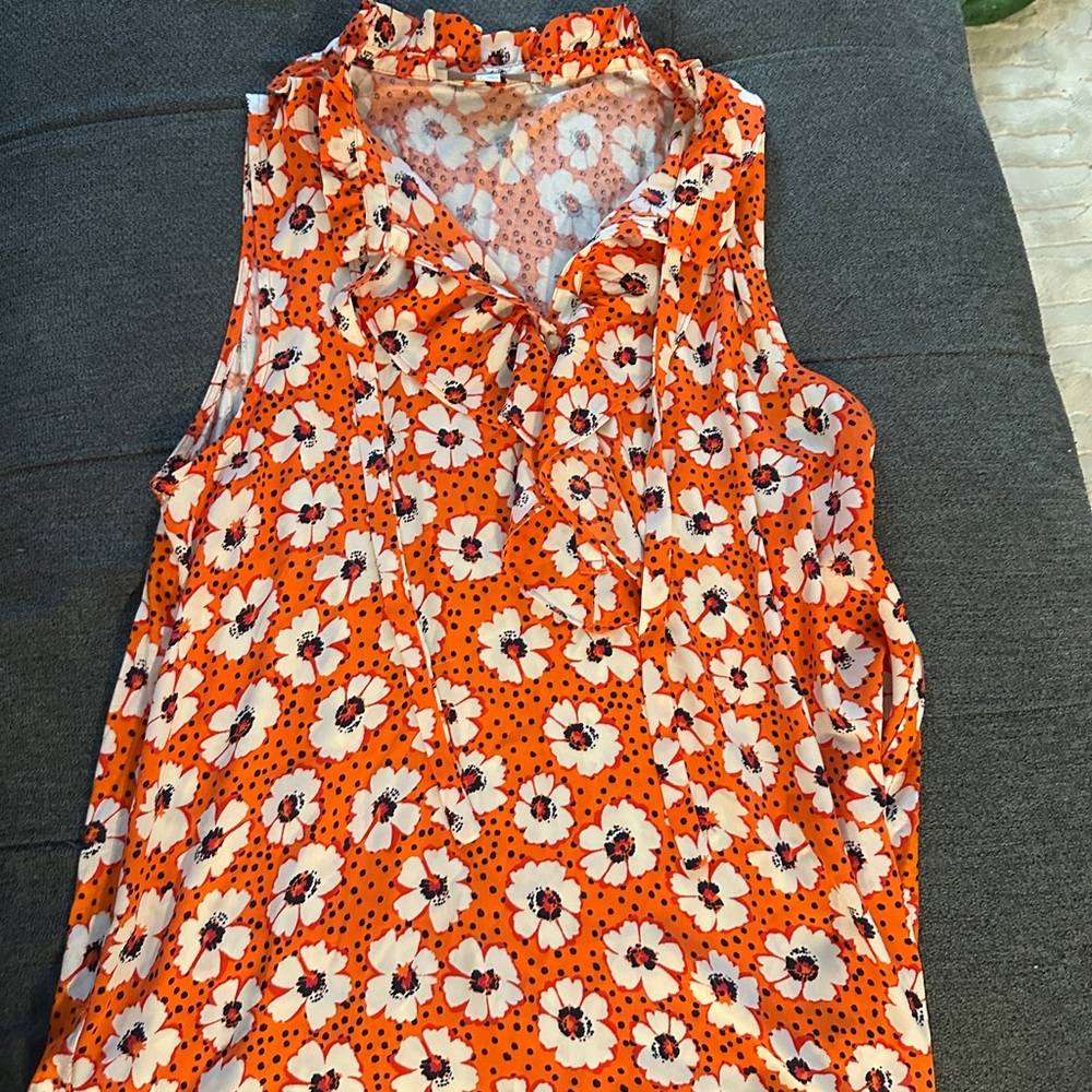 LOFT Orange Floral Sleeveless Blouse